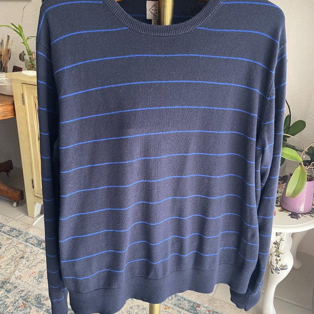Mens Sweater St Johns Bay Black w/Blue Stripe Size XXL